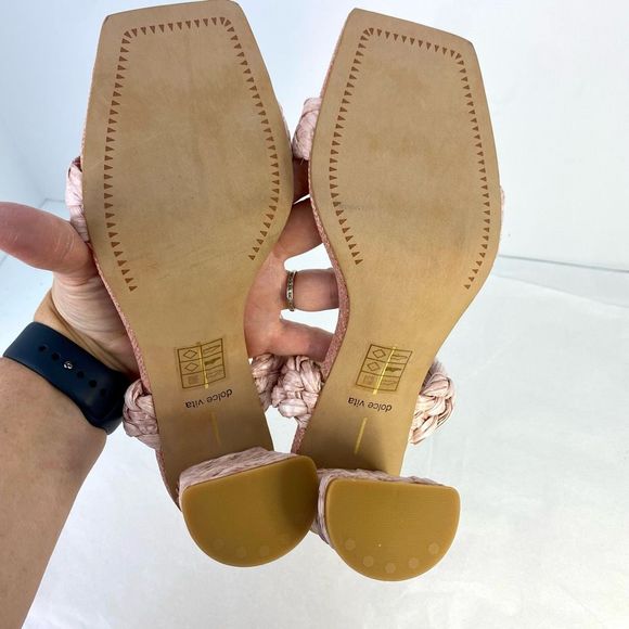 Dolce Vita Paily Pink Rafia Sandals Braided Straps Chunky Heels - Picture 10 of 16